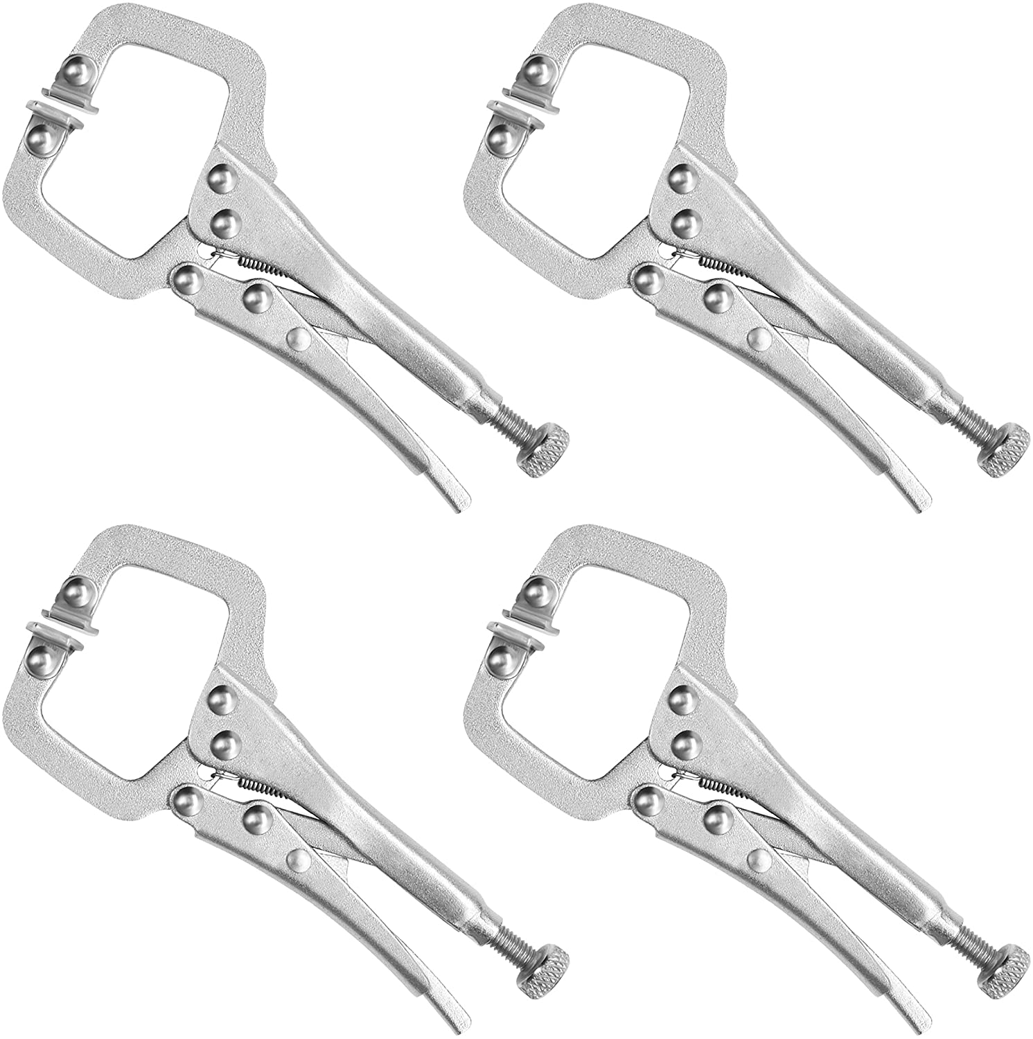 Metal Grip Locking C Clamp Pliers With Adjustable Screw And Swivel Pads (4 Pack)   Mini Easy And Quick Release Welding Pliers For Uneven Surfaces, Angles, Crafts & Hobbies 