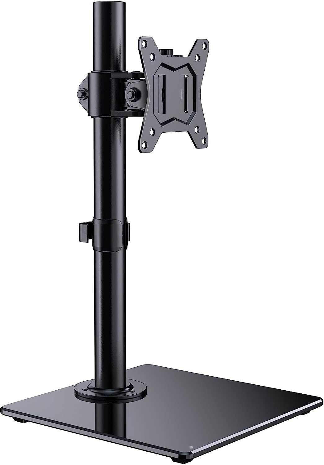 Monitor Stand For 13” 32” Screens, Er Gear Single Freestanding Monitor Arm With Tempered Glass Base, Vesa Monitor Desk Mount With Height Adjustable Swivel, Tilt, Rotation, Vesa 75x75 100x100 