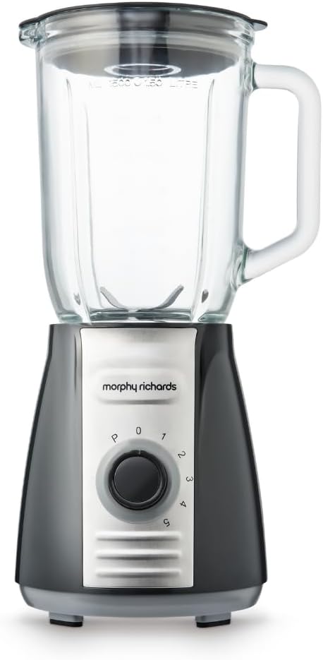 Morphy Richards Total Control Glass Jug Blender With Ice Crusher Blades, 5 Speed Settings, Pulse Control, 600 W, 1.5 Litres, Grey, 403010 