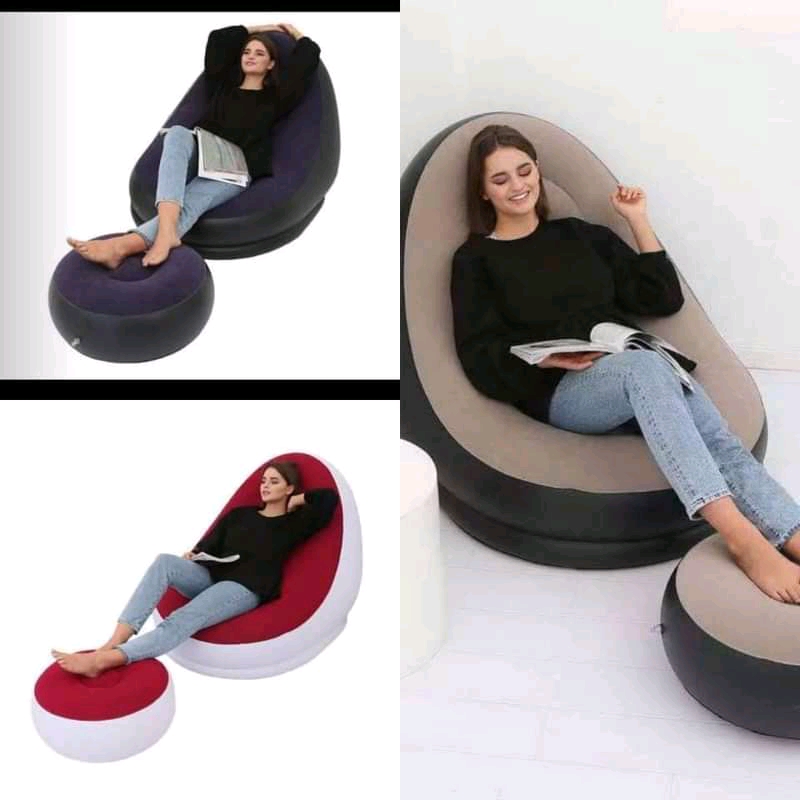 Inflatable Chair 100 Kg Max Load Deluxe Lounge Single Air Bean Sofa Bed Movie Chair Relax Inflatable Seat Sofa
